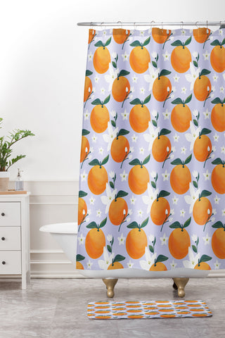 Design by Spark Orange Florals Shower Curtain And Mat