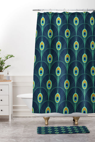 Design by Spark Peacock Deco Feathers Shower Curtain And Mat