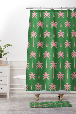 Design by Spark Pink Palm Tree Oasis Shower Curtain And Mat