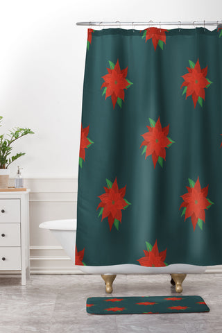 Design by Spark Poinsettia Florals Shower Curtain And Mat