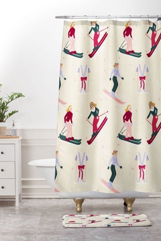 Design by Spark Retro Ski Girls Shower Curtain And Mat