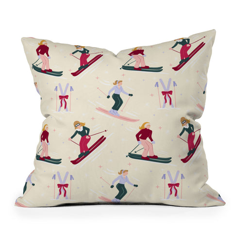 Design by Spark Retro Ski Girls Outdoor Throw Pillow