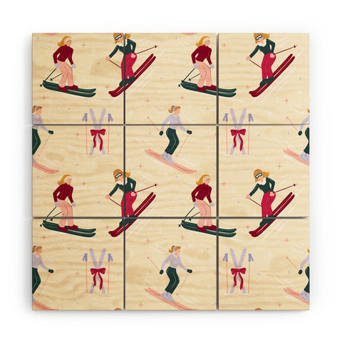 Design by Spark Retro Ski Girls Wood Wall Mural