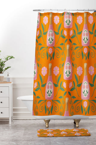 Design by Spark Rose Bubbly And Florals Shower Curtain And Mat