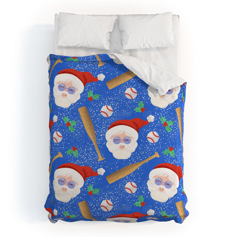 Design by Spark Sporty Baseball Santa Duvet Cover