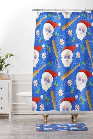 Design by Spark Sporty Baseball Santa Shower Curtain And Mat