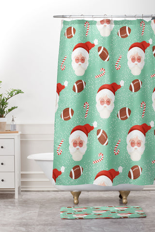 Design by Spark Sporty Football Santa Holiday Shower Curtain And Mat
