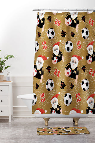 Design by Spark Sporty Soccer Santa Holiday Shower Curtain And Mat