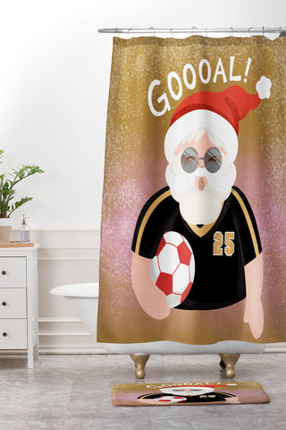 Design by Spark Sporty Soccer Santa Shower Curtain And Mat