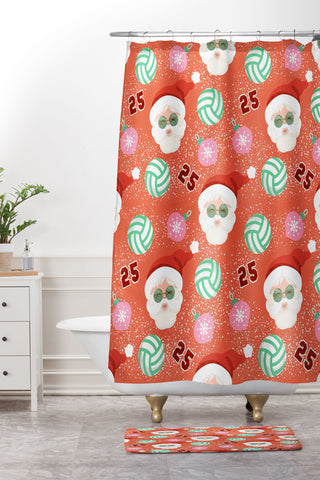 Design by Spark Sporty Volleyball Santa Shower Curtain And Mat
