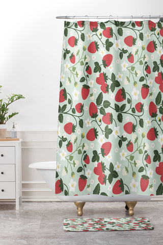 Design by Spark Strawberry Florals Fields Shower Curtain And Mat