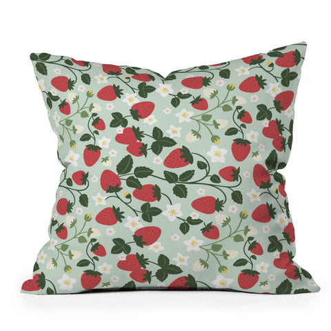 Design by Spark Strawberry Florals Fields Outdoor Throw Pillow