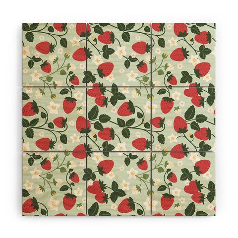 Design by Spark Strawberry Florals Fields Wood Wall Mural