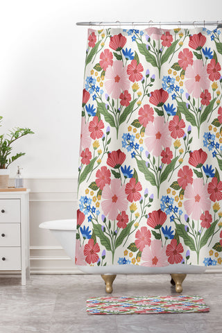 Design by Spark Wild Bloom Flowers Shower Curtain And Mat