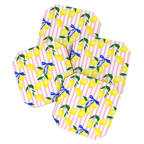 Design by Spark Zesty Lemons and Stripes Coaster Set