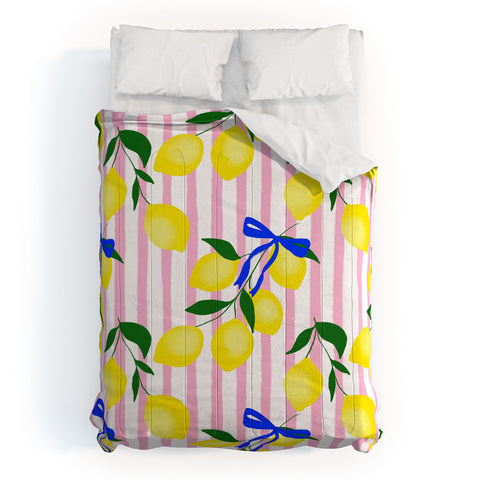 Design by Spark Zesty Lemons and Stripes Comforter