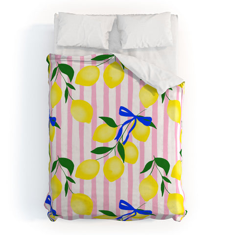 Design by Spark Zesty Lemons and Stripes Duvet Cover