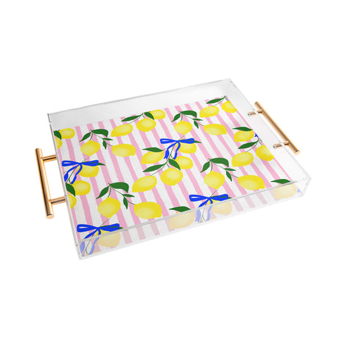 Design by Spark Zesty Lemons and Stripes Acrylic Tray