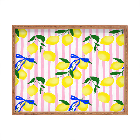 Design by Spark Zesty Lemons and Stripes Rectangular Tray