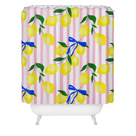 Design by Spark Zesty Lemons and Stripes Shower Curtain