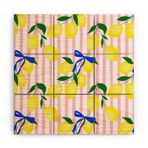 Design by Spark Zesty Lemons and Stripes Wood Wall Mural