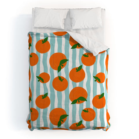 Design by Spark Zesty Oranges and Stripes Comforter