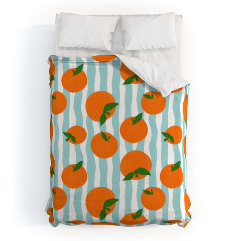 Design by Spark Zesty Oranges and Stripes Duvet Cover