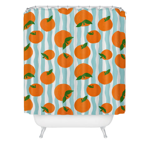 Design by Spark Zesty Oranges and Stripes Shower Curtain