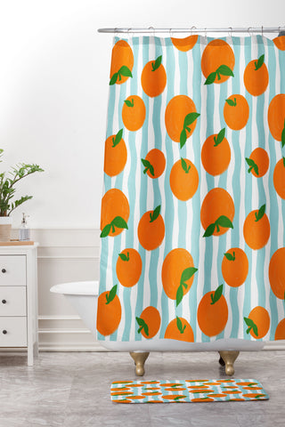 Design by Spark Zesty Oranges and Stripes Shower Curtain And Mat