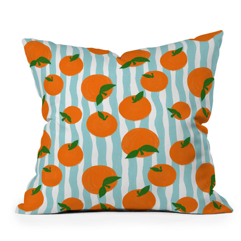 Design by Spark Zesty Oranges and Stripes Outdoor Throw Pillow