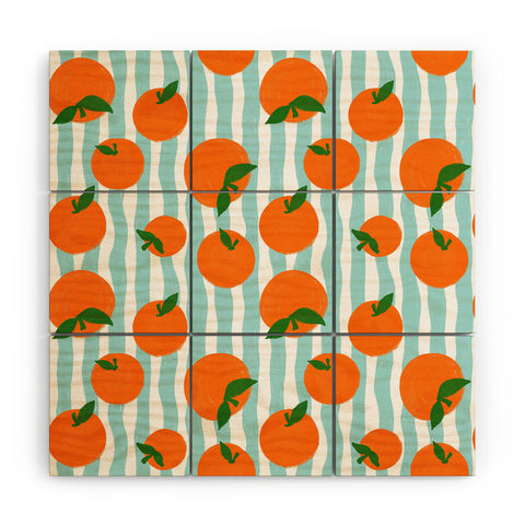 Design by Spark Zesty Oranges and Stripes Wood Wall Mural