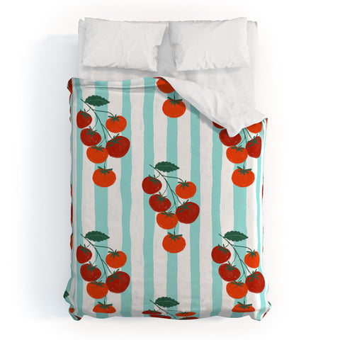 Design by Spark Zesty Tomatoes and Stripes Duvet Cover