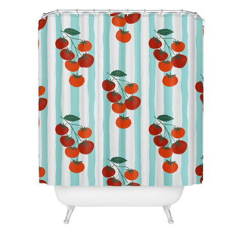 Design by Spark Zesty Tomatoes and Stripes Shower Curtain