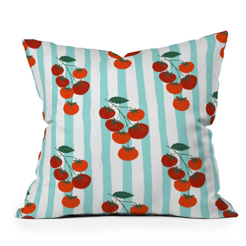 Design by Spark Zesty Tomatoes and Stripes Throw Pillow