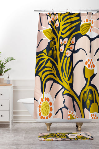 DESIGN dannick Backyard flower modern floral Shower Curtain And Mat