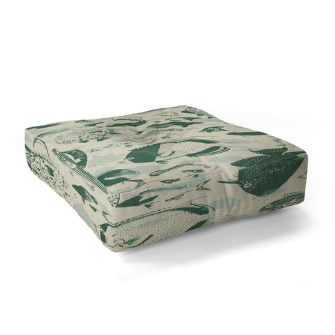 DESIGN dannick deep ocean fish family Floor Pillow Square