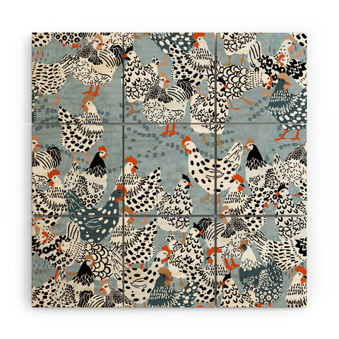 DESIGN dannick Favorite chickens blue Wood Wall Mural