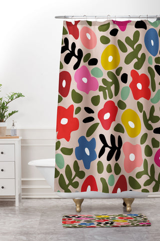 DESIGN dannick Flower meadow in muted colours Shower Curtain And Mat