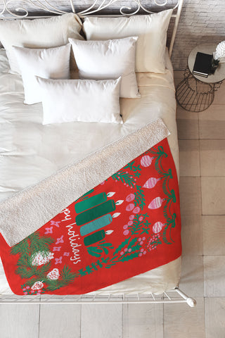 DESIGN d´annick happy holidays greetings folk Fleece Throw Blanket