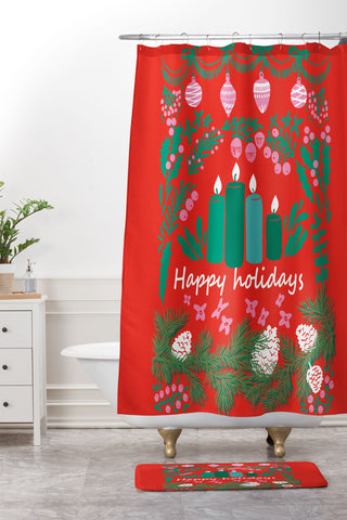 DESIGN d´annick happy holidays greetings folk Shower Curtain And Mat