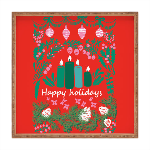 DESIGN dannick happy holidays greetings folk Square Tray