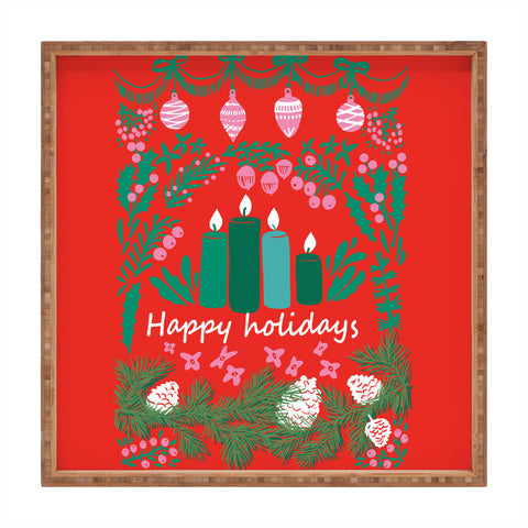 DESIGN d´annick happy holidays greetings folk Square Tray
