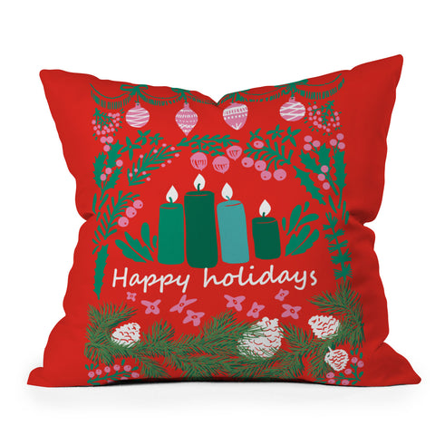 DESIGN dannick happy holidays greetings folk Outdoor Throw Pillow