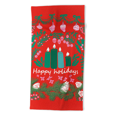 DESIGN dannick happy holidays greetings folk Beach Towel