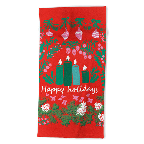 DESIGN d´annick happy holidays greetings folk Beach Towel