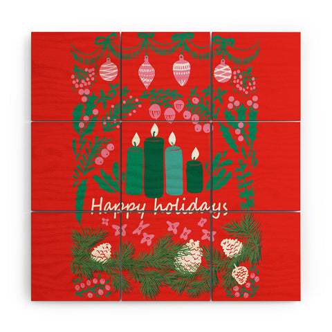 DESIGN d´annick happy holidays greetings folk Wood Wall Mural