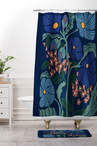 DESIGN d´annick Klimt flower dark blue Shower Curtain And Mat