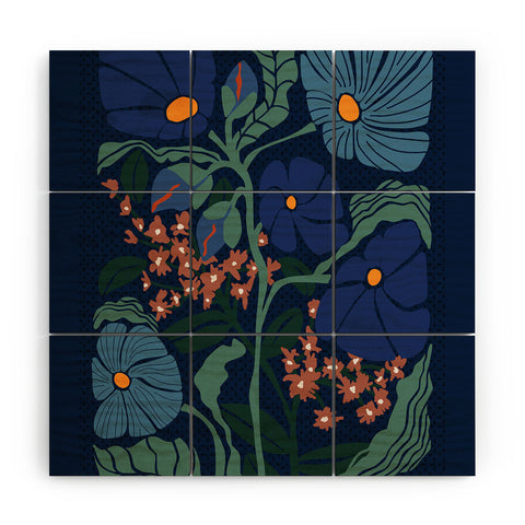 DESIGN dannick Klimt flower dark blue Wood Wall Mural