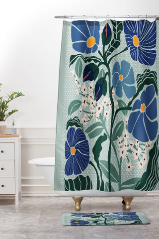 DESIGN d´annick Klimt flowers light blue Shower Curtain And Mat
