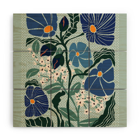 DESIGN dannick Klimt flowers light blue Wood Wall Mural